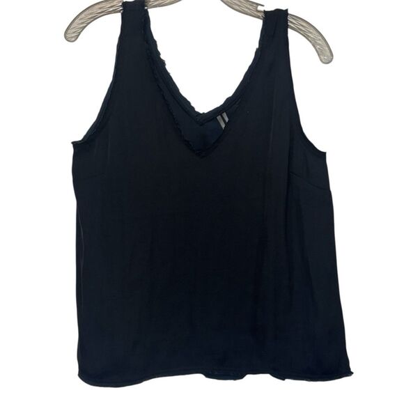 Anthropologie Double V-Neck Sleeveless Tank Top Raw Edged Hems Navy Blue MEDIUM - Picture 1 of 7